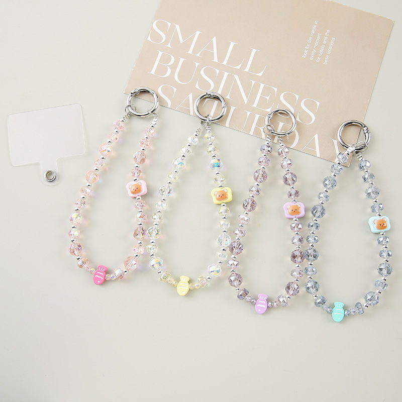 New style beaded bear phone charm, wrist strap, crystal high-end pendant, bag chain.