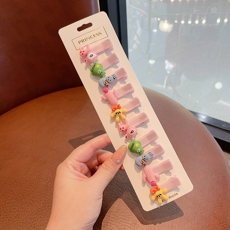 Borde de los niños de dibujos animados cubierto tela pequeña horquilla Linda niña horquilla lado flequillos clip accesorios para el cabello tocado al por mayor