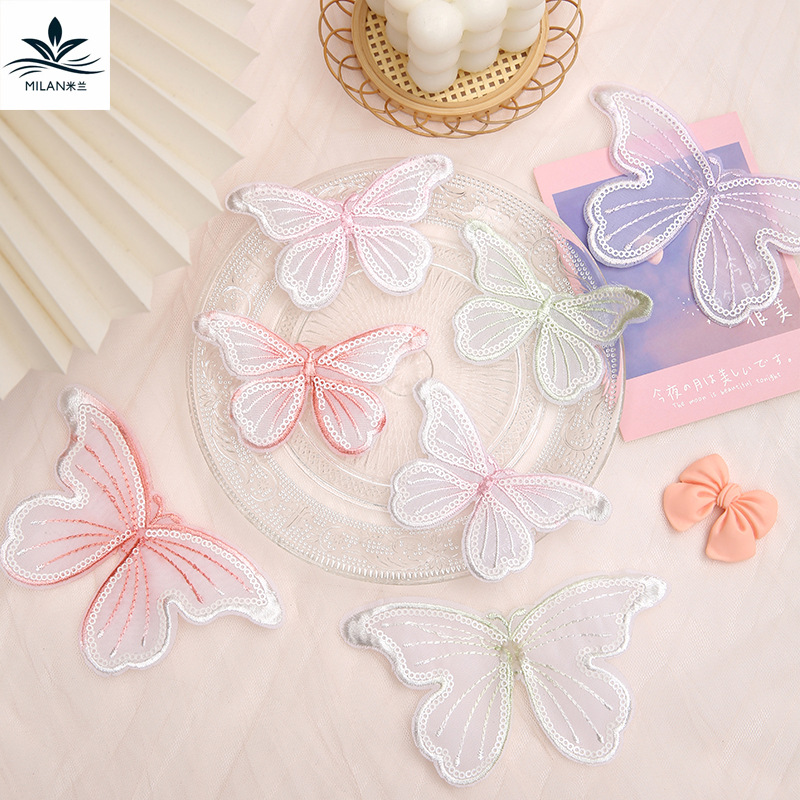 Milán bordado tridimensional encaje mariposa flor ramo Decoración Accesorios hechos a mano DIY material accesorios adornos florales