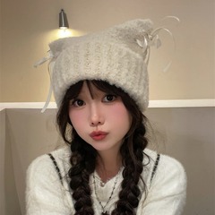 甘い妹の少女風の大きい頭の周りの毛糸の帽子のかわいい蝶結びのバンドの保温のデザイン感のニットの毛糸の帽子の子供