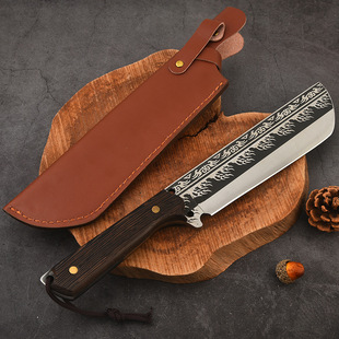 Flame-Patterned Forged Bone-Chopping Knife, Firewood and Tree-Chopping Knife, Agricultural Multi-Purpose Machete, Outdoor Logging and Road-Clearing Chopping Tool