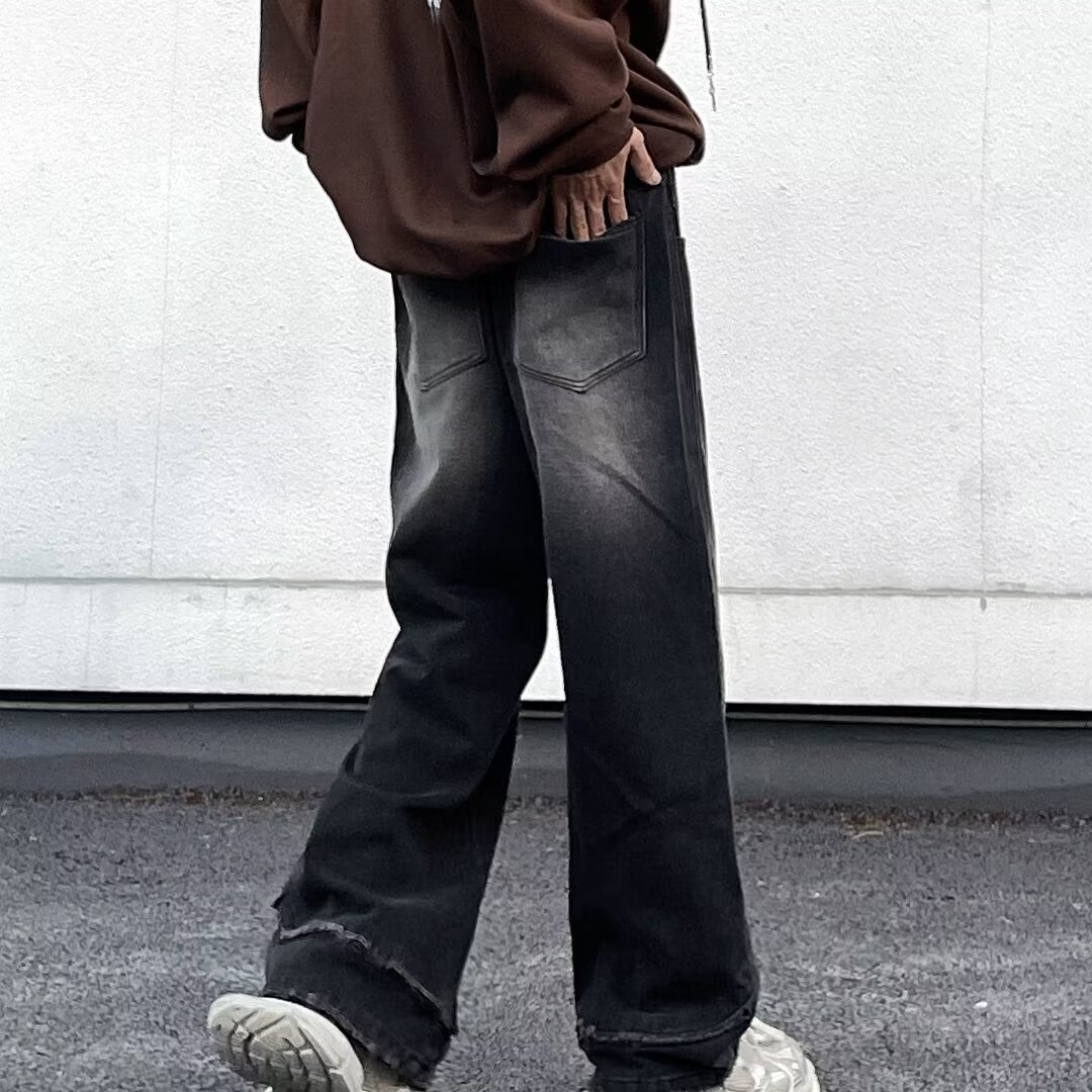 Moda retro 2024 primavera y otoño jeans estadounidenses hombres lavados y viejos jeans rectos sueltos de calle alta