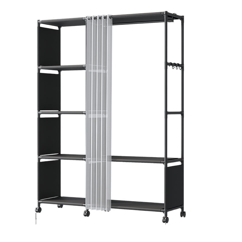 armario simple armario a prueba de polvo para dormitorio doméstico armario grueso con cortina de tracción percha de ropa móvil