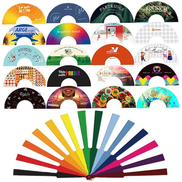 Fuente de fábrica de ventiladores plegables, envío rápido de muestras de estrellas de animación perimetral ventilador plegable de plástico para imprimir dibujos