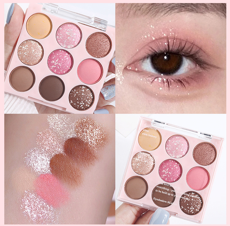 Ice cream eyeshadow palette, pure nine-color pearlescent, matte, glossy, ground color, glitter, sequins, beginner's blush, high-gloss nine-grid undefined