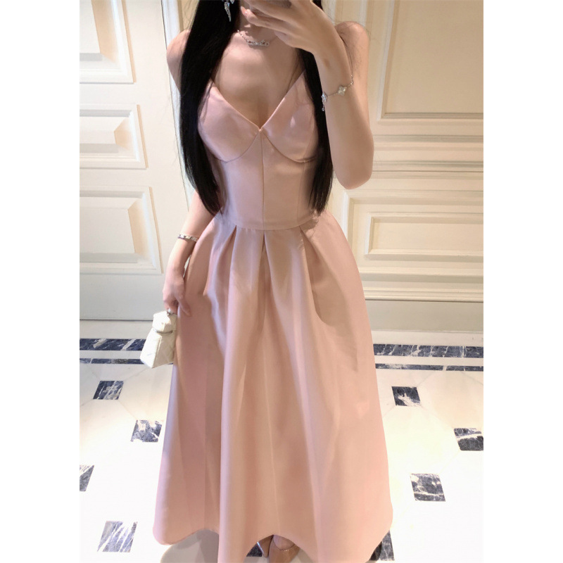 Real Shot of a High-End, Elegant Lady's Birthday Party Dress with Spaghetti Straps, Waist-Cinching Princess Gown