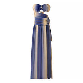 2025跨境外贸批发夏季麂皮分割印花撞色裹胸露背女式连衣裙