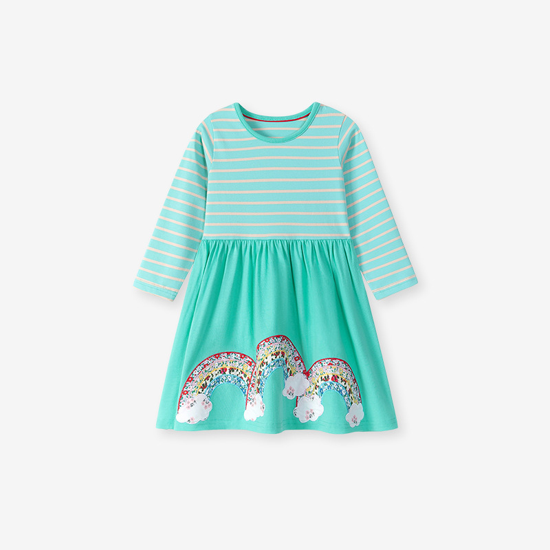 Little maven falda para niños de estilo europeo y americano al por mayor nuevo estilo otoño vestido de manga larga falda de algodón bebé a rayas
