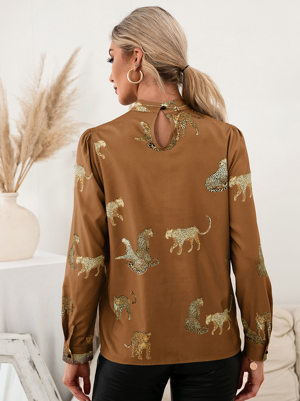 Leopard Printed Shirt Long Sleeve Pullover Shirt - Blouses & Shirts - Uniqistic.com