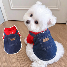 厂家专供狗狗衣服春秋薄绒款牛仔背带假两件两脚裤小型犬泰迪法斗