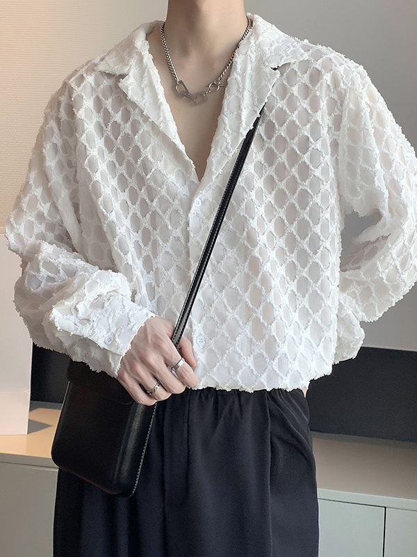 Early Autumn Light Mature Abstinence Niche Design Hollow-out Long-sleeved Shirt Men's Korean Style Shirt