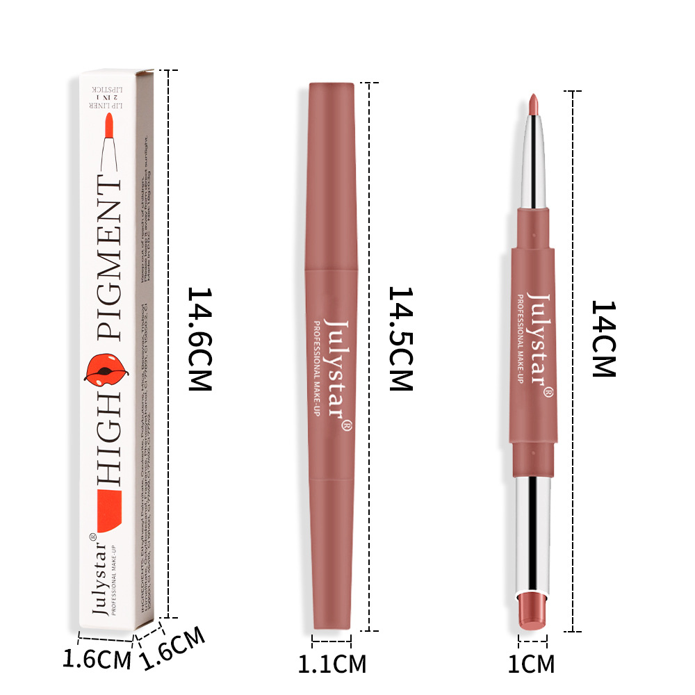 European and American cross-border double-headed red lip liner pens that do not fade or stick to the cup, pink rotating lipstick pens, wholesale of foreign trade cosmetics Item Picture