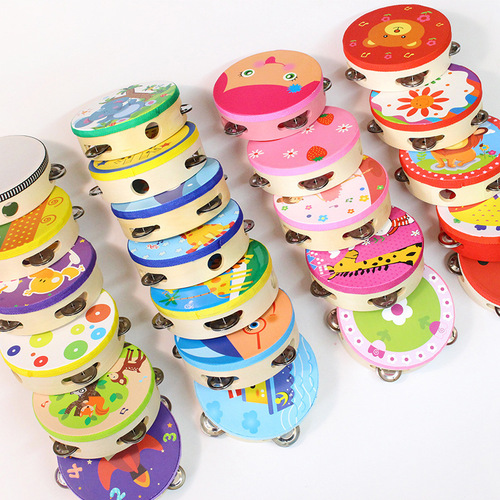 Teacher's wooden tambourine hand bell Orff percussion instrument children's performance tambourine kindergarten musical instrument toy