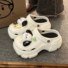 流汗狗洞洞鞋女款厚底增高踩屎感防滑2024超火沙灘包頭半拖鞋