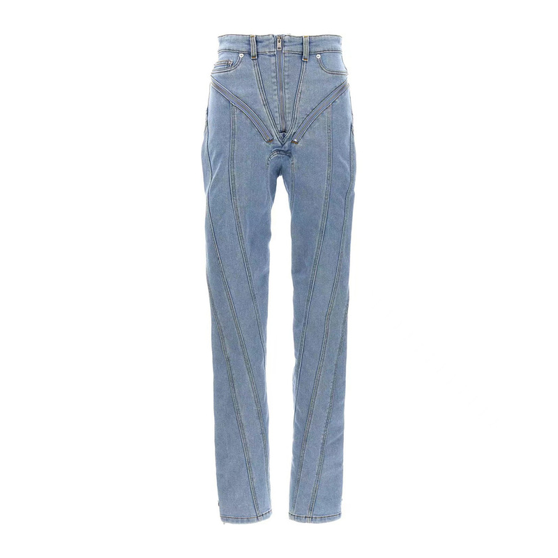 Muller women's clothing wholesale ladies fashion zipper designer women's high waist straight skinny jeans