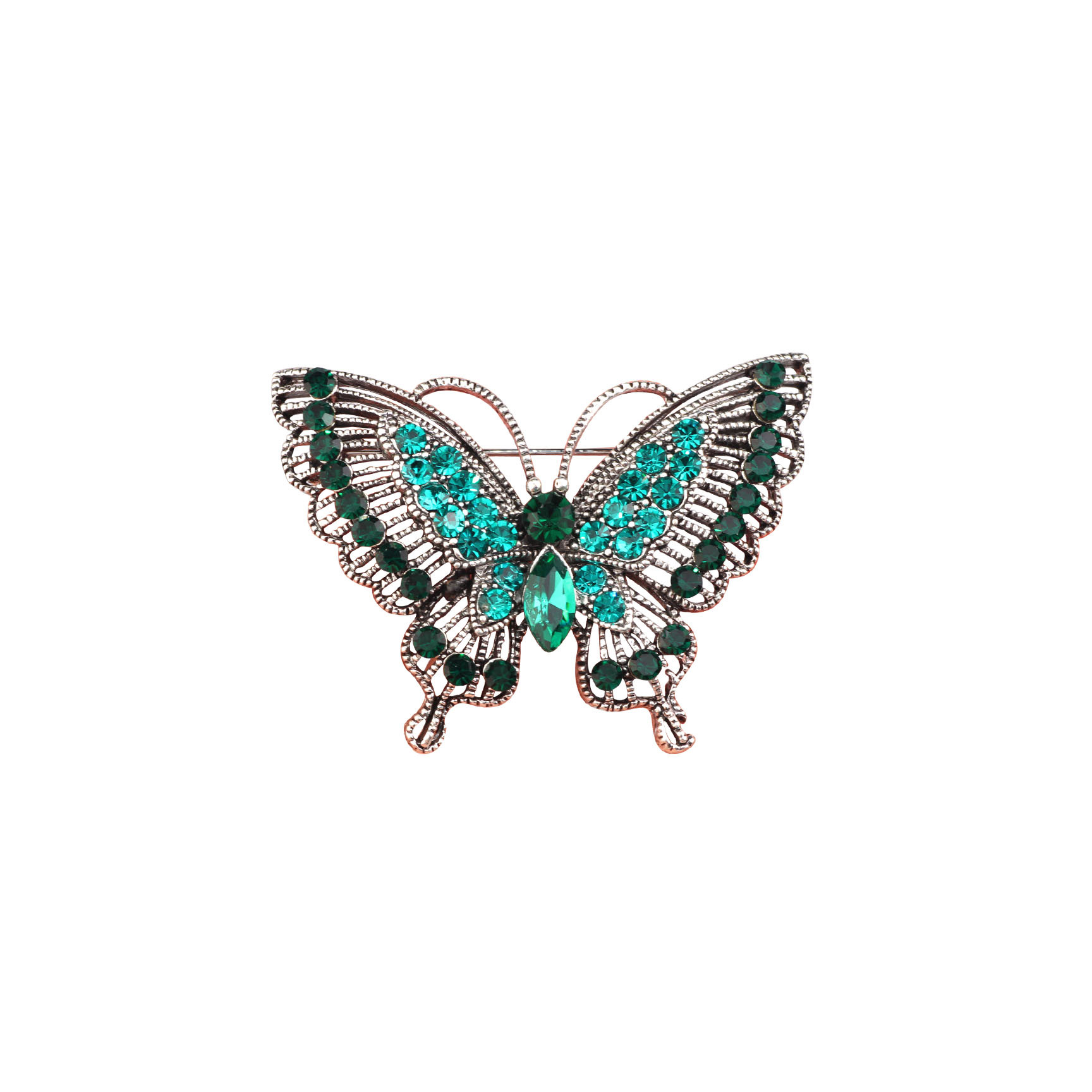 Spilla a farfalla verde con cristalli e diamanti design elegante_voghion.com