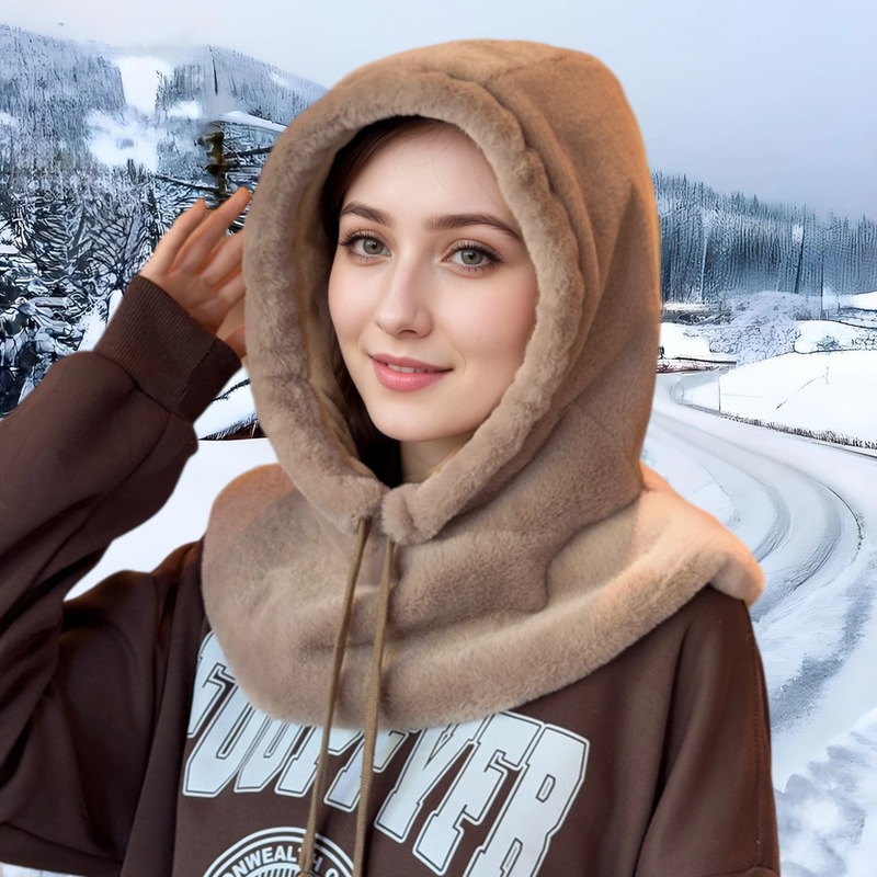 韓国スタイルの毛皮のようなショールハット、秋冬の暖かい帽子、女性のファッショナブルなスカーフ、オールインワンの耳保護ぬいぐるみ帽子、厚いクロスボーダー帽子|undefined