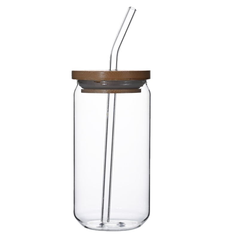 Vaso de vidrio de borosilicato alto con pajita, vaso para cola con tapa, vaso para café y leche, vaso para jugo con pajita, vaso transparente para agua