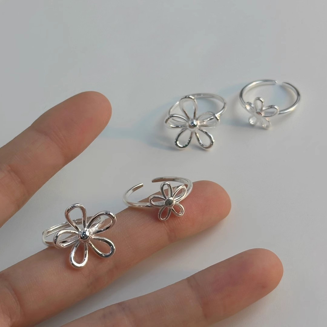 1g Weight Rings Classification Adjustable Ring Size 1 Piece Quantity Holiday, Tea Party Occasion 925 Sterling Silver Material Flower Pattern All Seasons Season Women's Gender Elegant, Simple Style Style 1 Piece 925 Sterling Silver Flower Rings 6