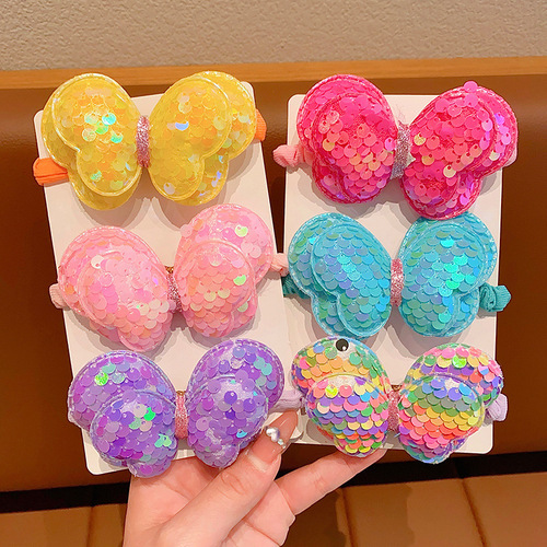Sequin butterfly hair rope children's small intestine hair ring does not hurt the hair rope ponytail hair accessories girls rubber band headwear
