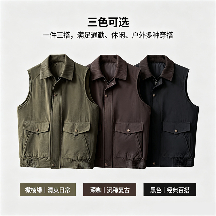 90% white duck down, lightweight, collared, men's autumn/winter 2026 new style, versatile work vest jacket, trendy 90% white duck down, lightweight, collared, men's autumn/winter 2026 new style, versatile work vest jacket, trendy
