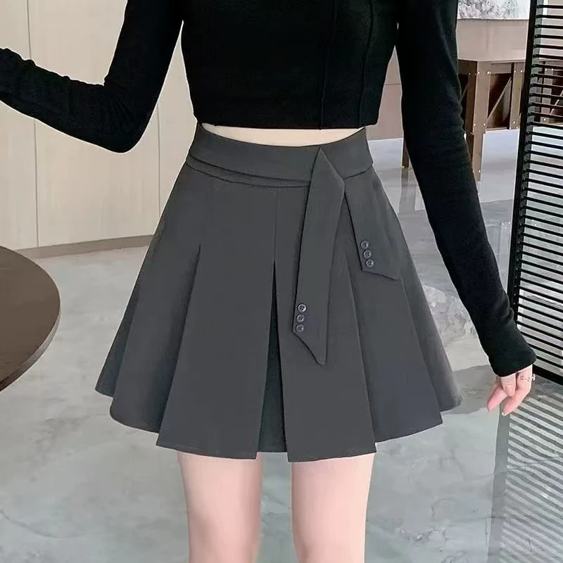 Дизайнерская миниатюрная юбка-костюм для женщин, весенне-осенняя плиссированная юбка с высокой талией, утягивающая юбка А-силуэта и короткая юбка.