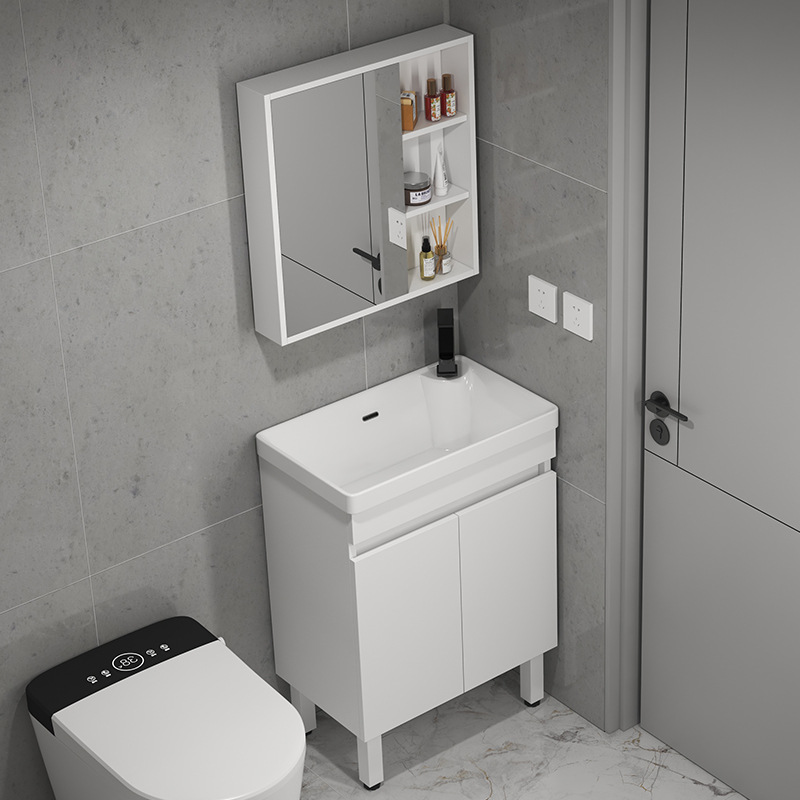 gabinete de baño de madera sólida tipo pequeño gabinete de lavabo tipo suelo combinado en lavabo cerámico pequeño tamaño lavabo