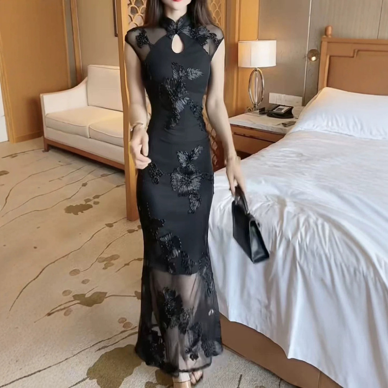 26530 Xinda Ai Mei Yiyuan 2026 Summer New Collection New Chinese Style Black Heavy Craftsmanship National Style Long Dress for Women 26530 Xinda Ai Mei Yiyuan 2026 Summer New Collection New Chinese Style Black Heavy Craftsmanship National Style Long Dress for Women