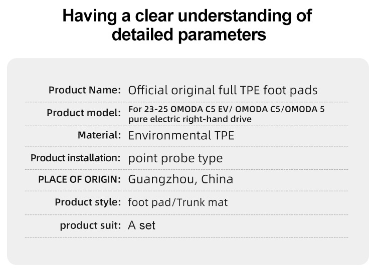 Suitable for 23-25 Models of Chery Omoda 5/C5/E5 Car Floor Mats Tpe Floor Mats Trunk Mat