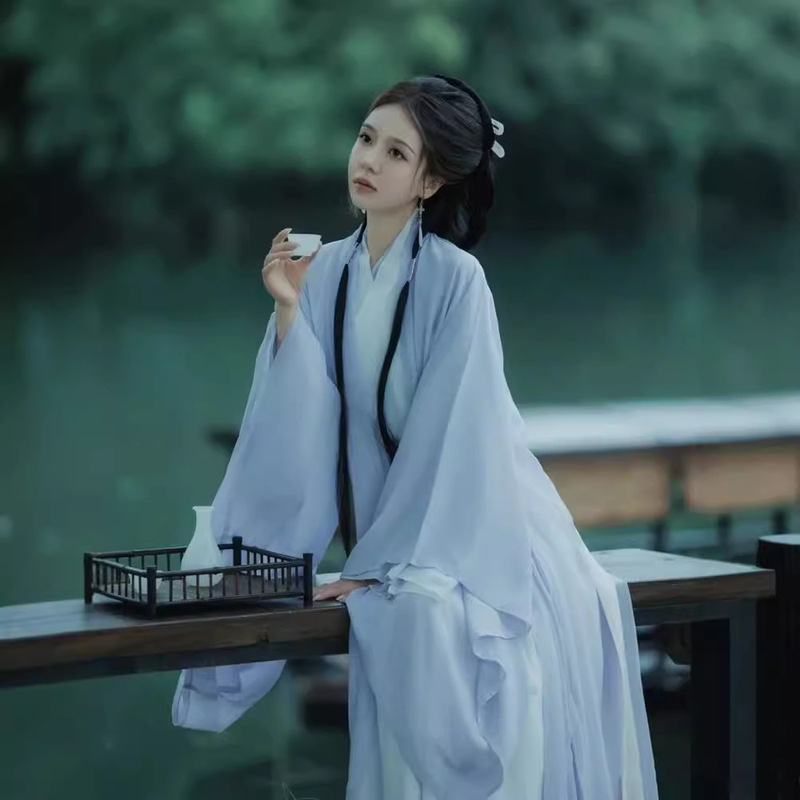 Light Color Cure Wei Jin Style Han Dress Women's Big Sleeve Shirt Han Dress Collar Straight Fairy Cool Wide Sleeve Elegant Ancient Dress Set