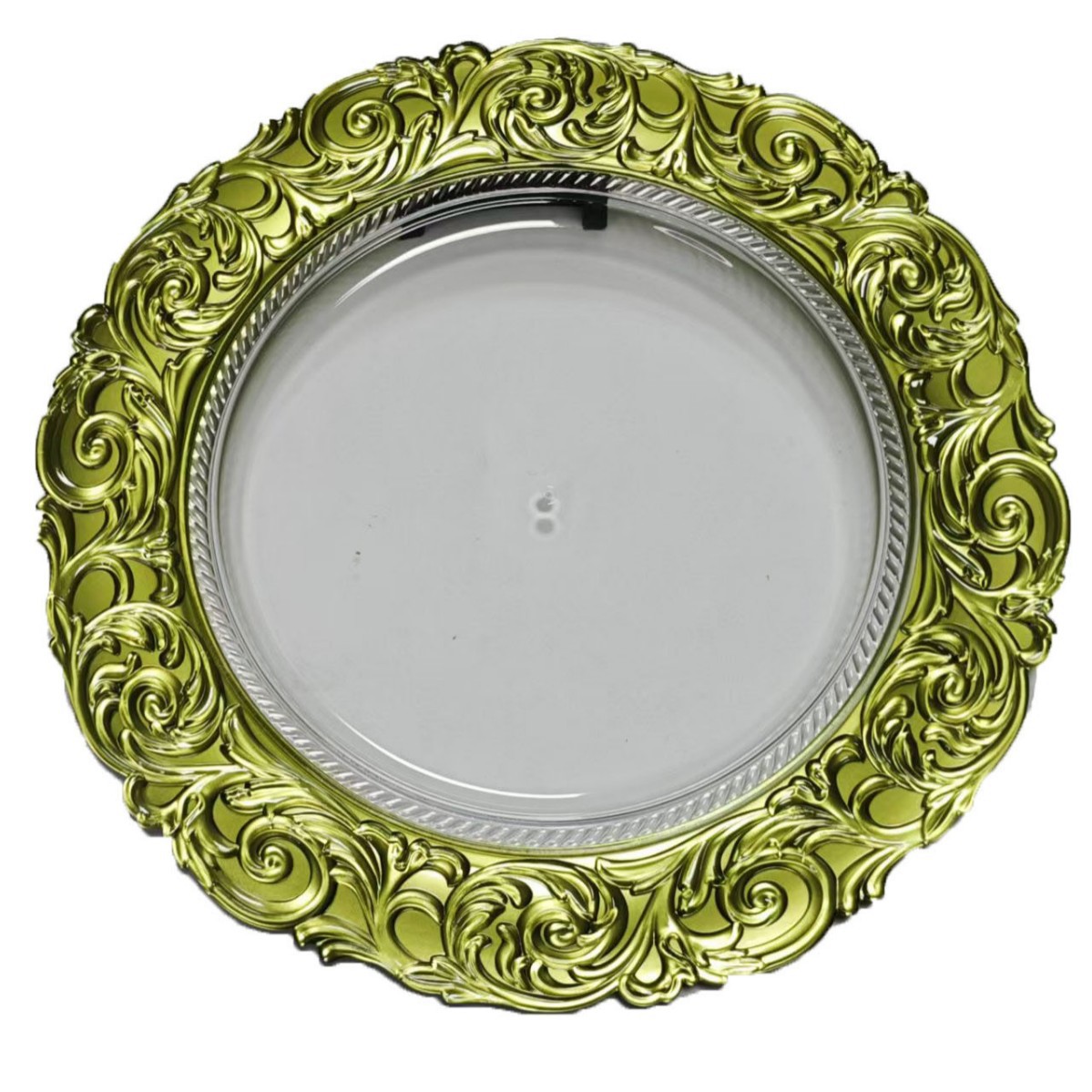 Fábrica de espejo directo de comercio exterior placas de cargador transparentes de estilo europeo banquete de bodas de hotel