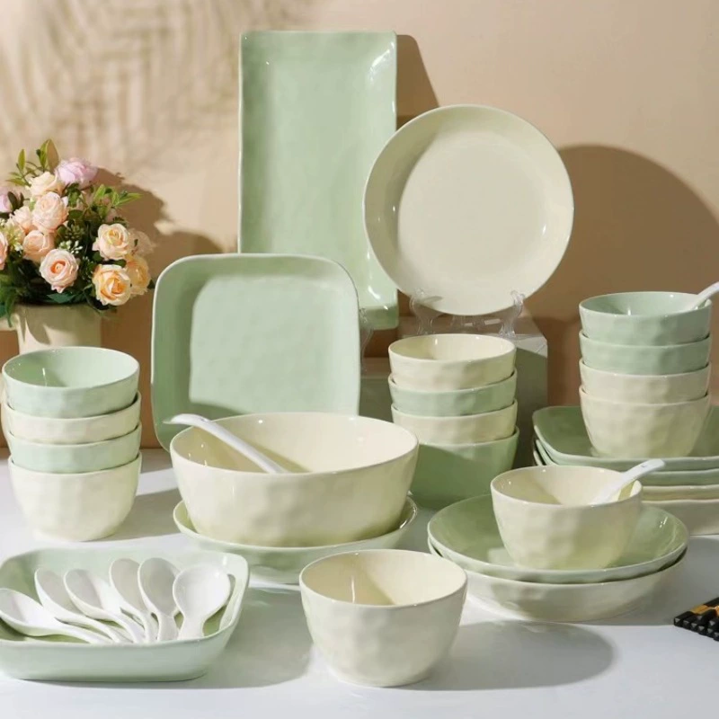 Ceramic Bowl Household Cream Style Creative Bowl Plate Tableware Rice Bowl Noodle Bowl Dish Fruit Plate Fish Plate Net Red High Color Value