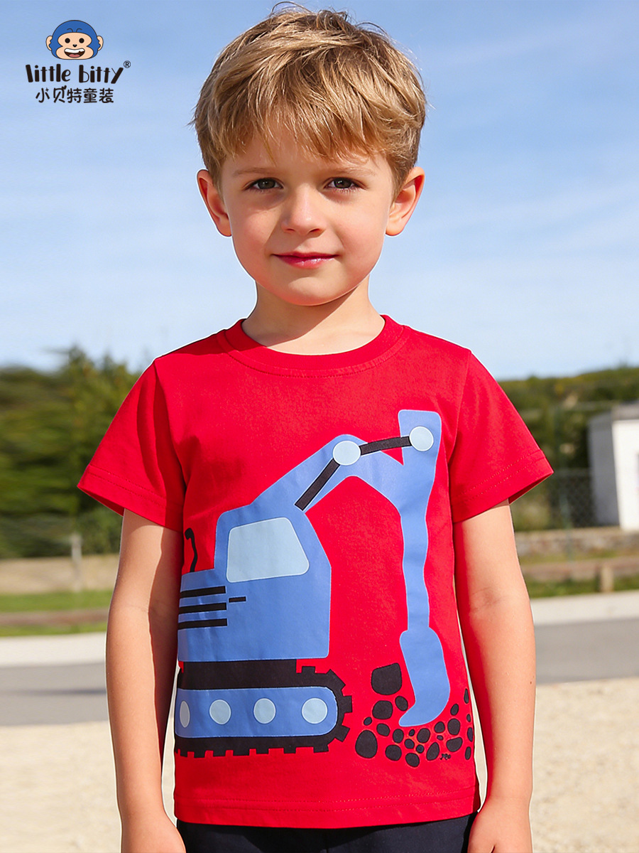 Cross-Border Supply 2026 Spring and Summer Children's Short-Sleeve T-Shirt with Cartoon Car Print, Round Neck, Boys' Base Shirt Clothing