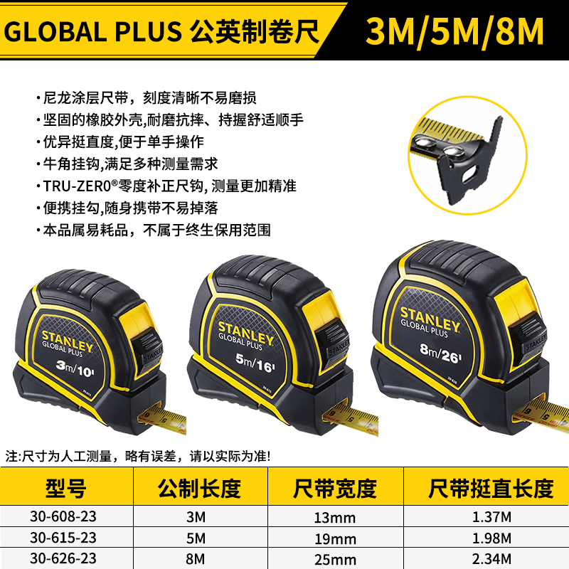 글로벌 플러스 미터법 줄자 3M/5M/8M-3M