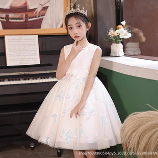 Girls Summer Dress New Princess Dress Short Skirt Kidsren's Host Performance Clothing Piano Performance Dress