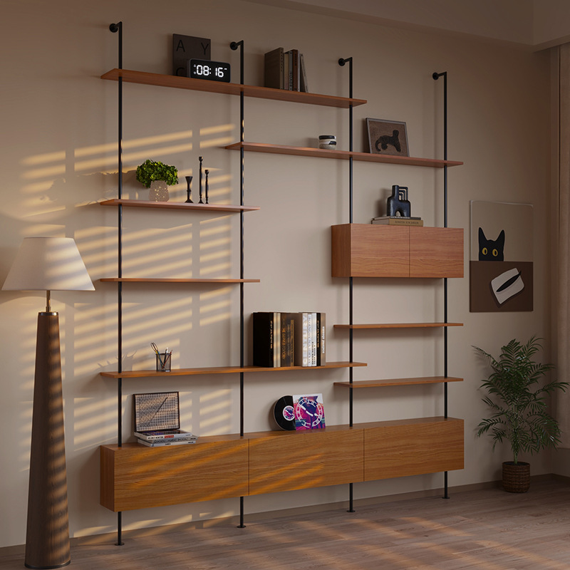 Italian Minimalist Bookshelf Partition Display Rack Mid-Century Style Living Room Display Iron Storage Rack Integrated Wall Bookcase