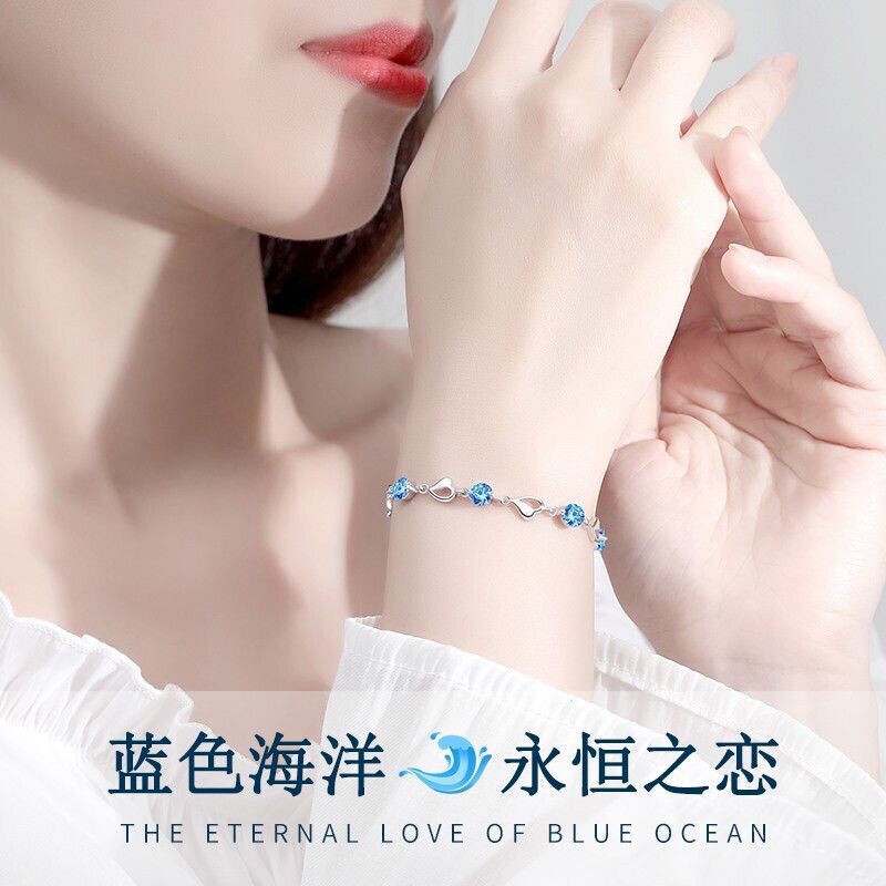 White Copper Jade Electric Platinum Ocean Heart Bracelet, Light Luxury Versatile Elegant Jewelry, Birthday Gift