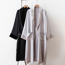 男士重磅真丝拼接丝绒双层睡袍春秋款桑蚕丝高级感丝绸长袖男女款