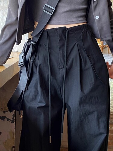 Women's 2025 Summer American-Style Quick-Dry Work Pants: High-Waist Parachute Trousers, Casual Wide-Leg Pants, and Sports/Outdoor Activewear