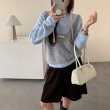 韩系收腰针织吊带背心内搭套装v领百搭休闲设计感毛衣背心两件套