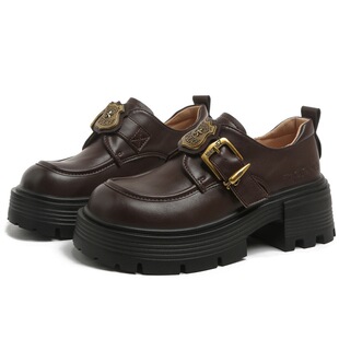 Thick Sole Thick Heel British Style Black Leather Shoes Women's 2025 Spring New High Height All-match Mary Jane Love Single-layer Shoes