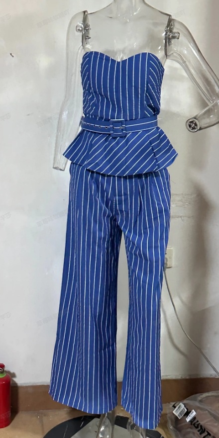 350g Weight Sleeveless Sleeve Length Daily Women's Elegant Stripe Polyester Pant Co-ord Set Pants Sets