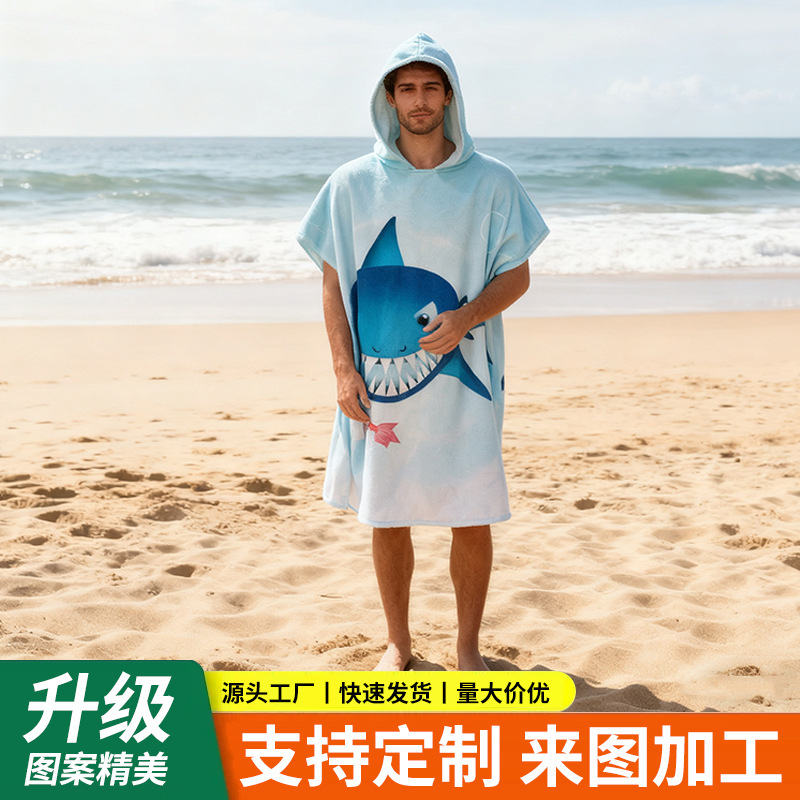 Adult Bathrobe Cross-Border European and American Beach Poncho Printed Quick-Drying Bath Towel Beach Towel Bath Cape Manufacturer Wholesale