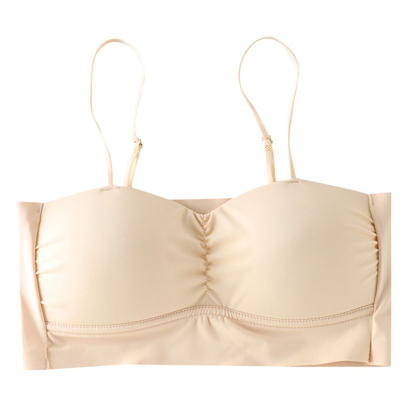 Espalda de belleza sin costuras camisola correa de hombro ajustable para mujer envuelta en el pecho sin anillo de acero Copa fija Sujetador de fondo anti-exposición ropa interior
