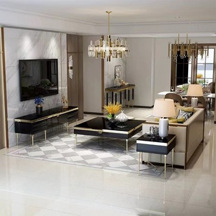 Modern Light Luxury TV Cabinet Coffee Table Side Table Combination Storage Cabinet Living Room Furniture Italian Glass Metal Stainless Steel