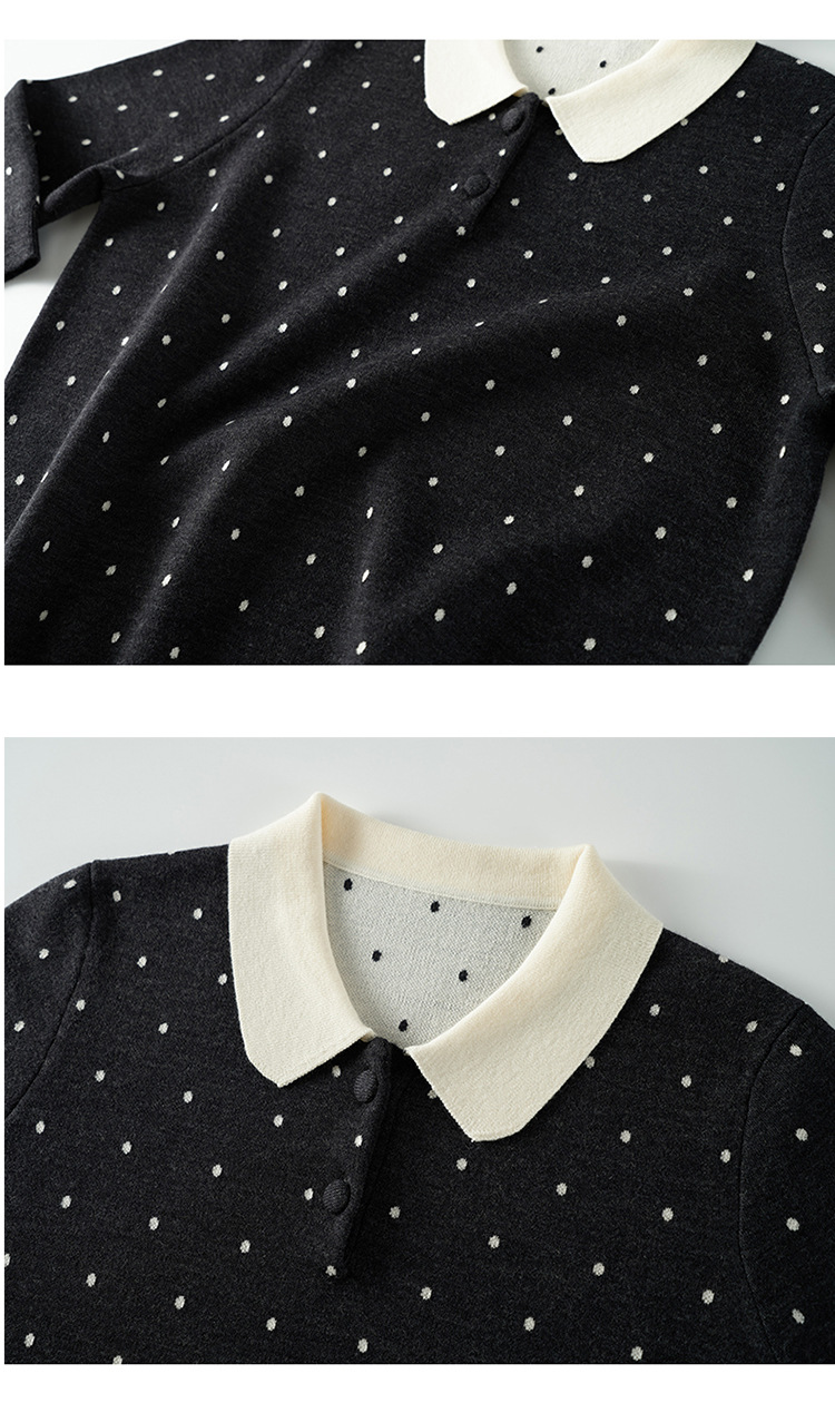 Chic GraceChic GraceChic GraceChic German Yangzi Yarn With Hanging Tag Xiaohe Fine Wool Polka Dot Round Neck Cardigan Polo Collar Sleeve Half_voghion.com