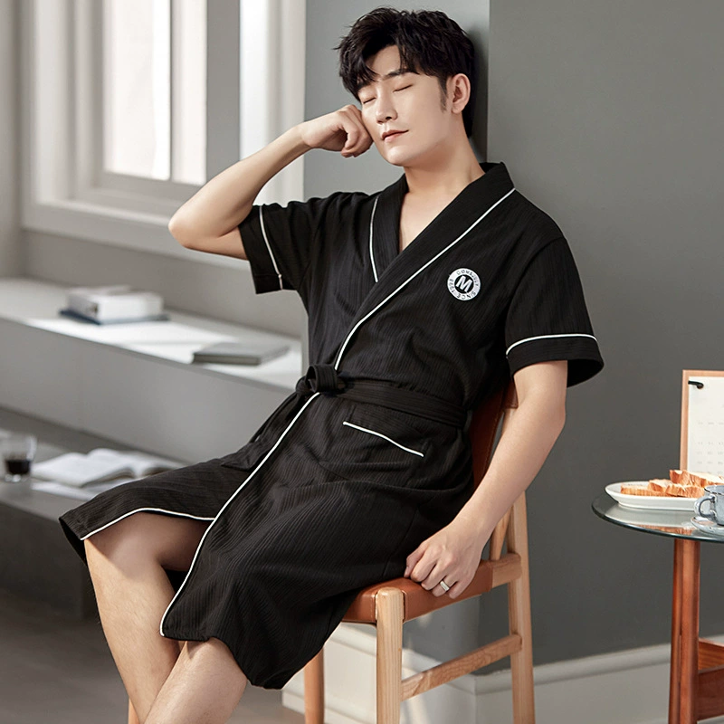 Ночная рубашка мужская летняя хлопковая с короткими рукавами, новинка 2023 года, Подростковый Халат средней длины, летняя Хлопковая пижама больших размеров