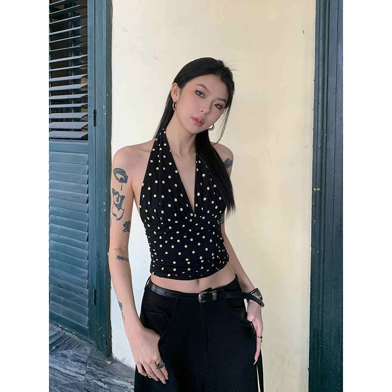 European and American Style Sexy Hottie Polka Dot Vest for Women, New Summer Slim Fit Stylish V-Neck Layered Camisole Top