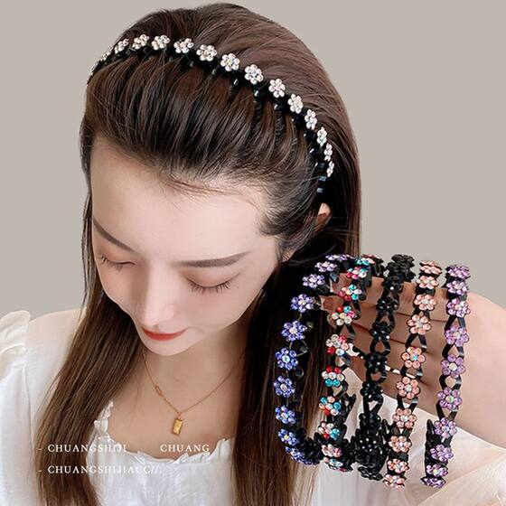 Broken hair finishing artifact hairband women's summer broken diamond flowers 2023 new wave head hoop combing bangs non-slip