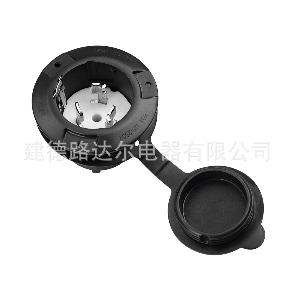 50A美式房车插座NEMA SS2-50P 125/250V 黑色带防尘盖ETL认证